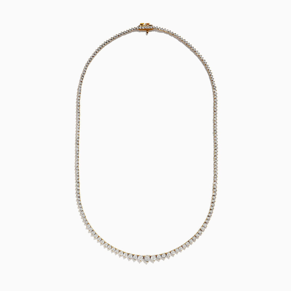 The Duo 14K Two-Tone Gold Diamond Tennis Necklace 2.94 TCW features a continuous row of round white diamonds that gradually increase in size toward the center, set in delicate two-tone gold.