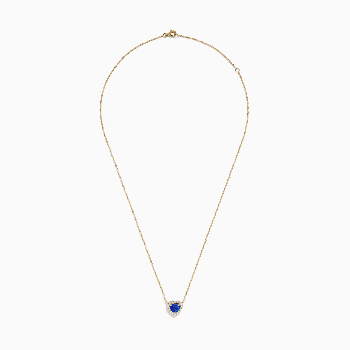 The Nahla 14K Yellow Gold Heart Tanzanite and Diamond Necklace features a heart-shaped blue tanzanite pendant accented with sparkling diamonds.