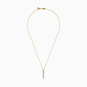 The D'Oro 14K Yellow Gold Diamond Bar Lariat Necklace features a vertical rectangular pendant set with square-cut white gemstones for a modern, elegant look.