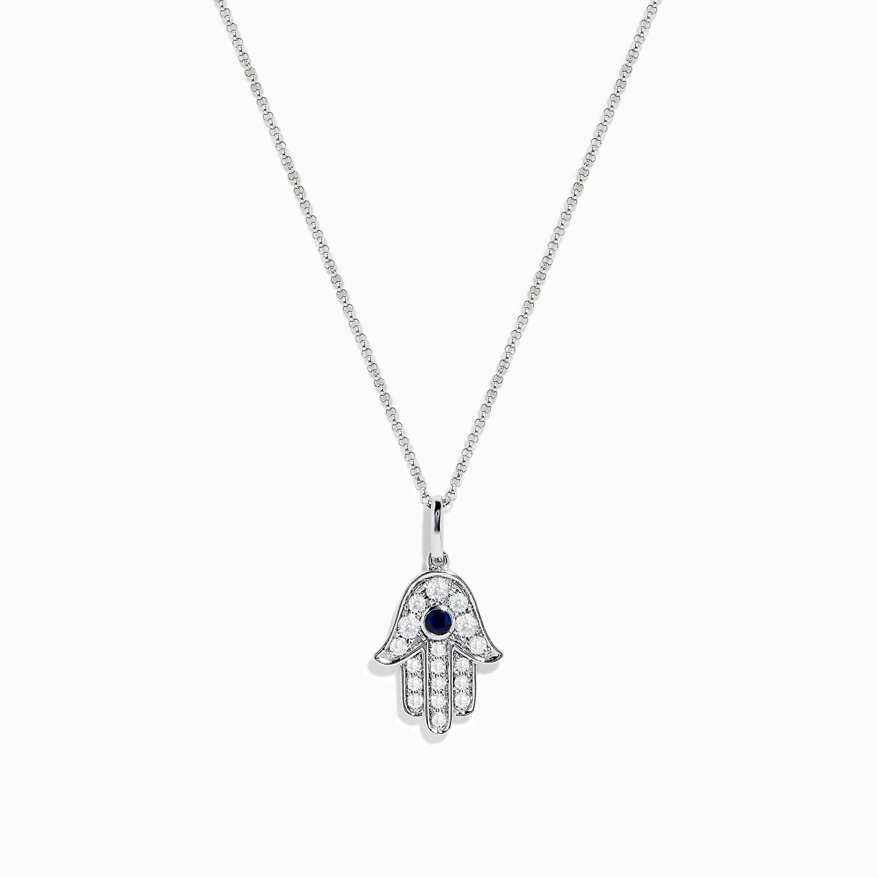 Effy 14K White Gold Blue Sapphire and Diamond Hamsa Pendant
