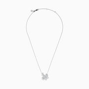 The Nature 14K White Gold Diamond Flower Necklace features sparkling diamonds in a flower-shaped pendant with intricate detailing on a fine chain, elegantly displayed on a white background.
