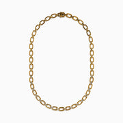 The 14K Yellow Gold Chain Link Necklace with Diamond Accents features oval links joined by sections set with clear diamonds, forming a symmetrical, elegant design.