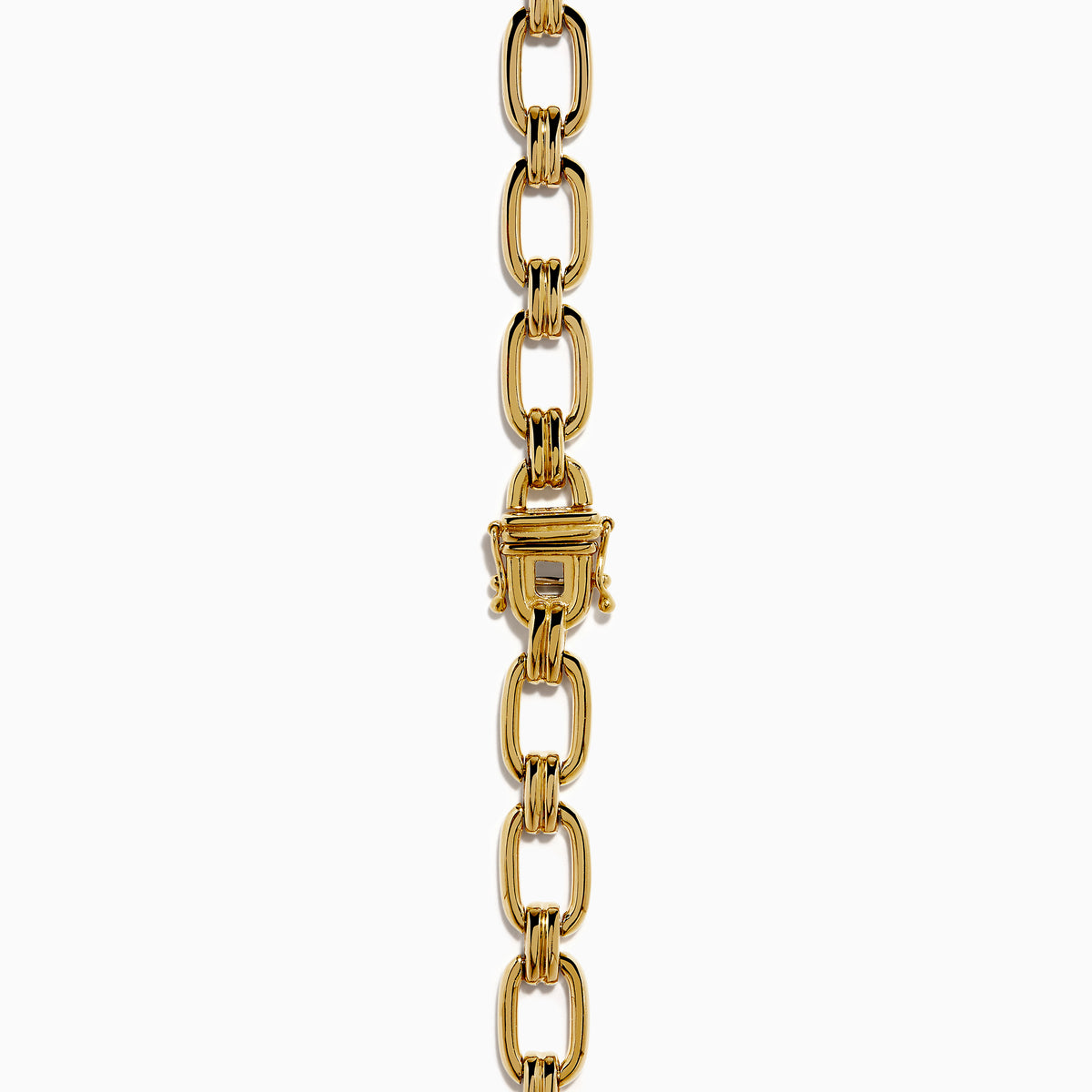 The 14K Yellow Gold Chain Link Necklace with Diamond Accents features oval links joined by sections set with clear diamonds, forming a symmetrical, elegant design.