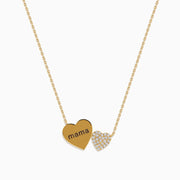 The Novelty 14K Yellow Gold Diamond Mama Heart Necklace features two pendants: one engraved with mama and a smaller, diamond-accented heart—an ideal gift to celebrate love and motherhood.