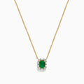 The Brasilica 14K Yellow Gold Emerald and Diamond Necklace features a rectangular emerald pendant accented with diamonds, shown on a white background.