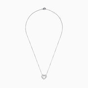 The Novelty 14K White Gold Multi Shape Diamond Heart Necklace features a heart pendant outlined with sparkling diamonds in various shapes, all set in elegant 14K white gold.
