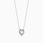 The Novelty 14K White Gold Multi Shape Diamond Heart Necklace features a heart pendant outlined with sparkling diamonds in various shapes, all set in elegant 14K white gold.