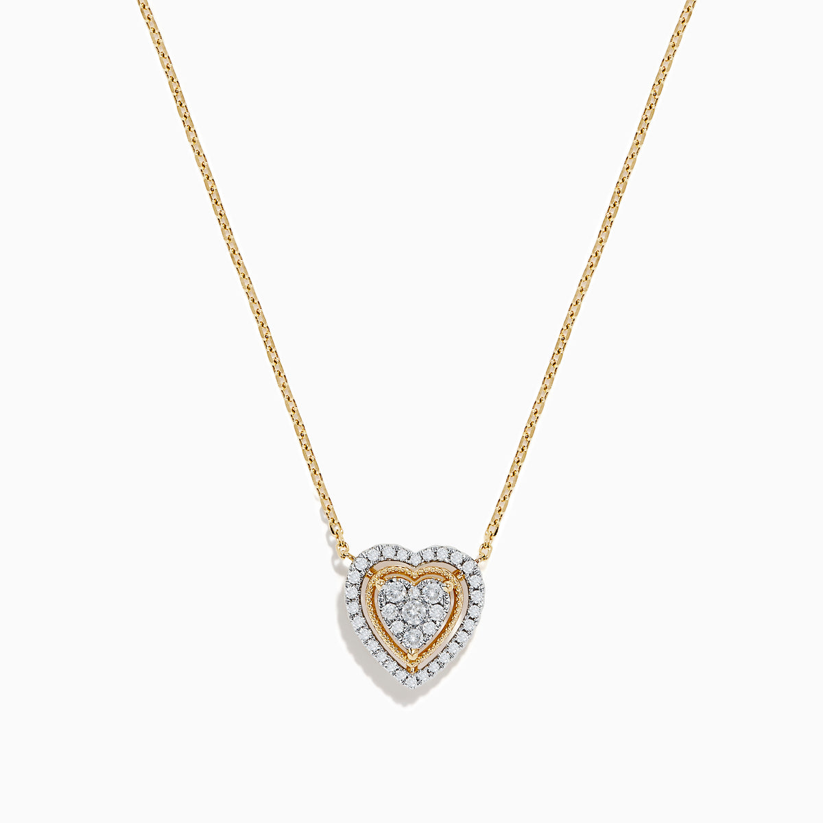 The Novelty 14K Yellow Gold Diamond Heart Necklace features a heart-shaped pendant outlined in gold and accented with sparkling diamonds, adding elegance to any jewelry collection.