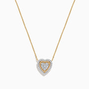 The Novelty 14K Yellow Gold Diamond Heart Necklace features a heart-shaped pendant outlined in gold and accented with sparkling diamonds, adding elegance to any jewelry collection.