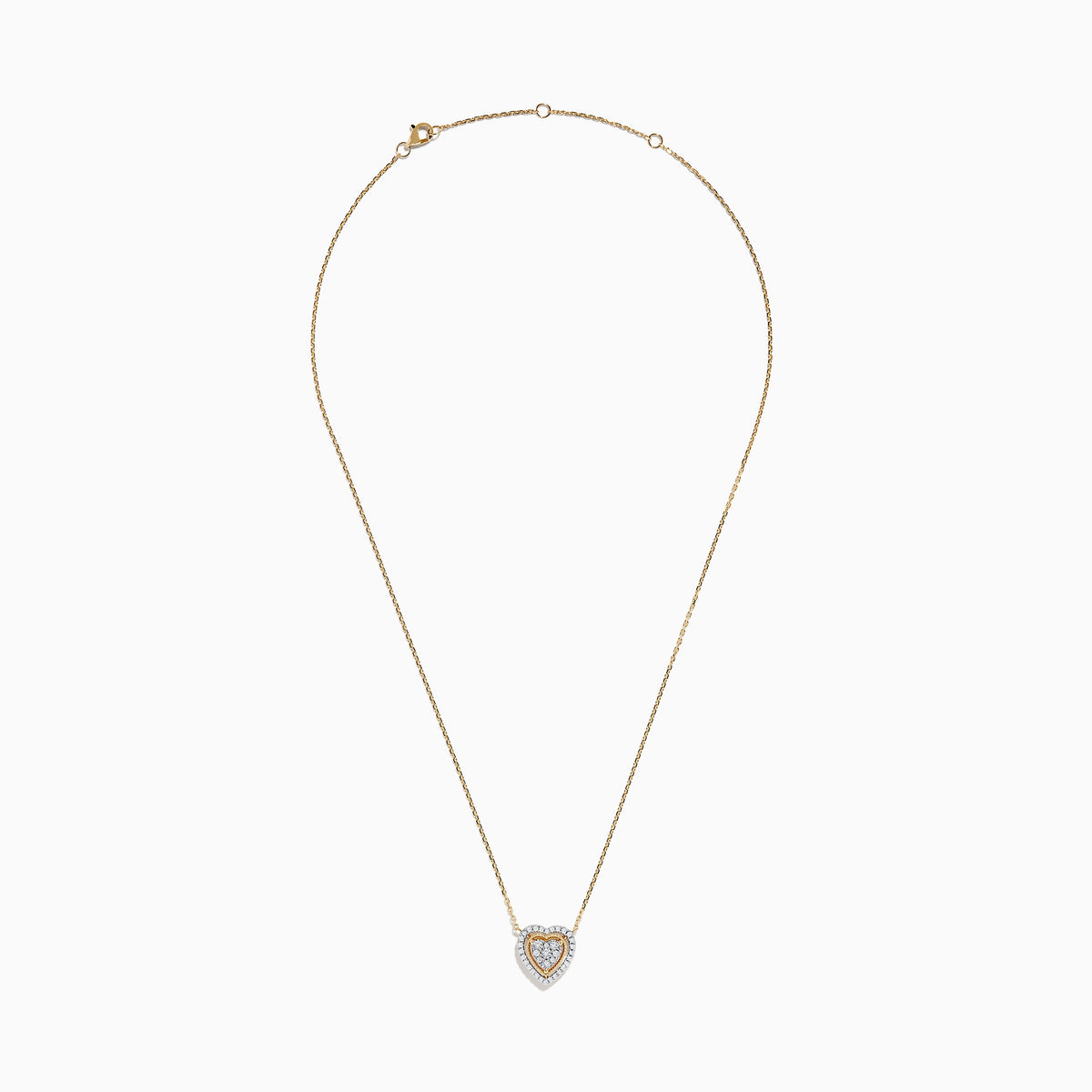 The Novelty 14K Yellow Gold Diamond Heart Necklace features a heart-shaped pendant outlined in gold and accented with sparkling diamonds, adding elegance to any jewelry collection.