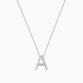 The 14K White Gold Diamond Initial A Pendant features a delicate letter A design adorned with sparkling diamonds, shown against a plain white background.