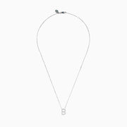 The 14K White Gold Diamond Initial B Pendant is displayed against a plain white background, featuring a delicate design with sparkling diamonds.