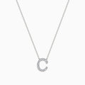 The 14 Karat White Gold Initial C Diamond Necklace features a pendant set with sparkling diamonds on a sleek white gold chain, shown against a plain white background.