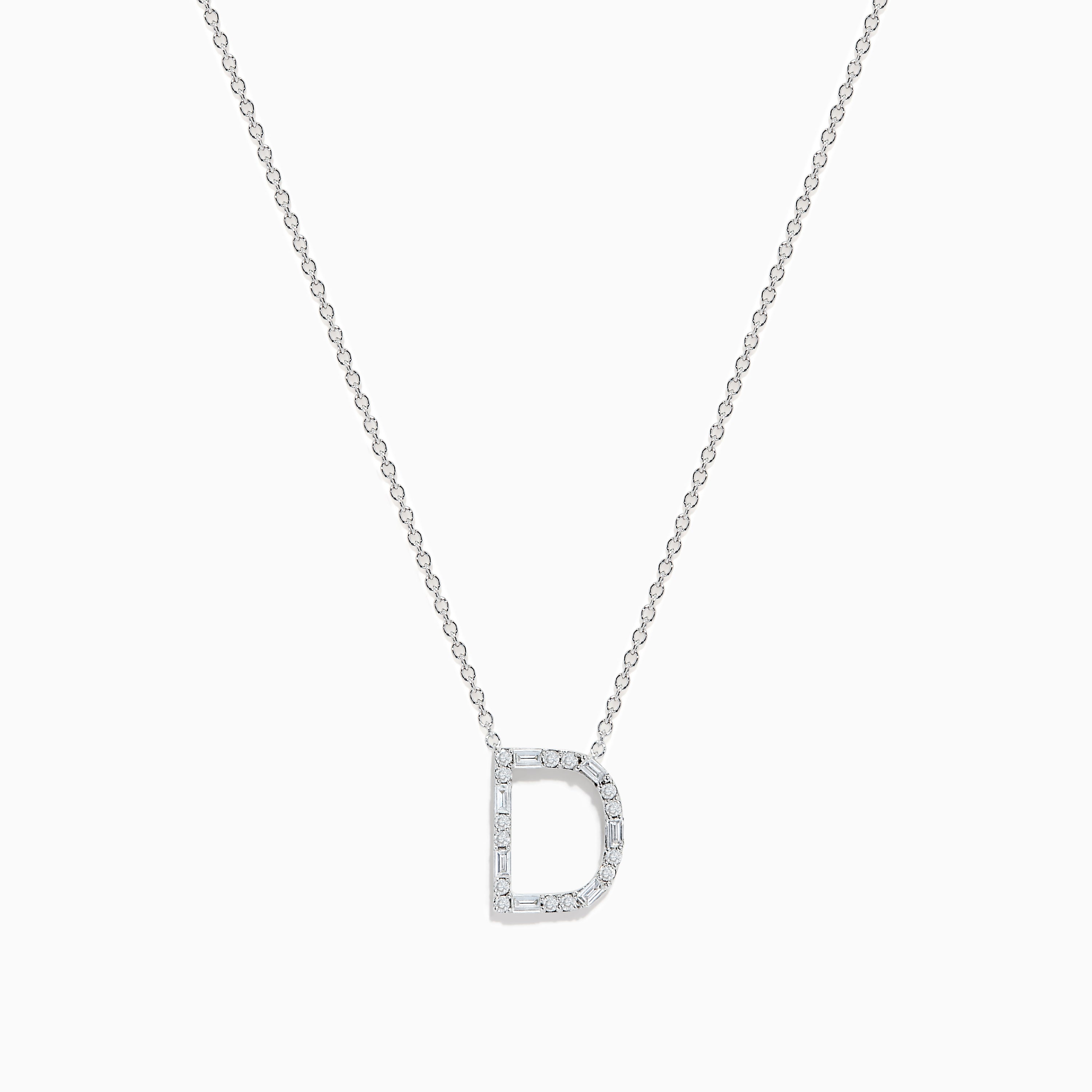 14k White Gold Diamond Letter "D" Initial Pendant Necklace - 16" Chain - View #3