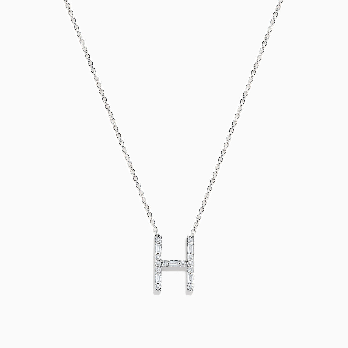 A 14K White Gold Diamond Initial H Pendant by Effy, featuring sparkling diamonds in a delicate design, displayed on a white background.