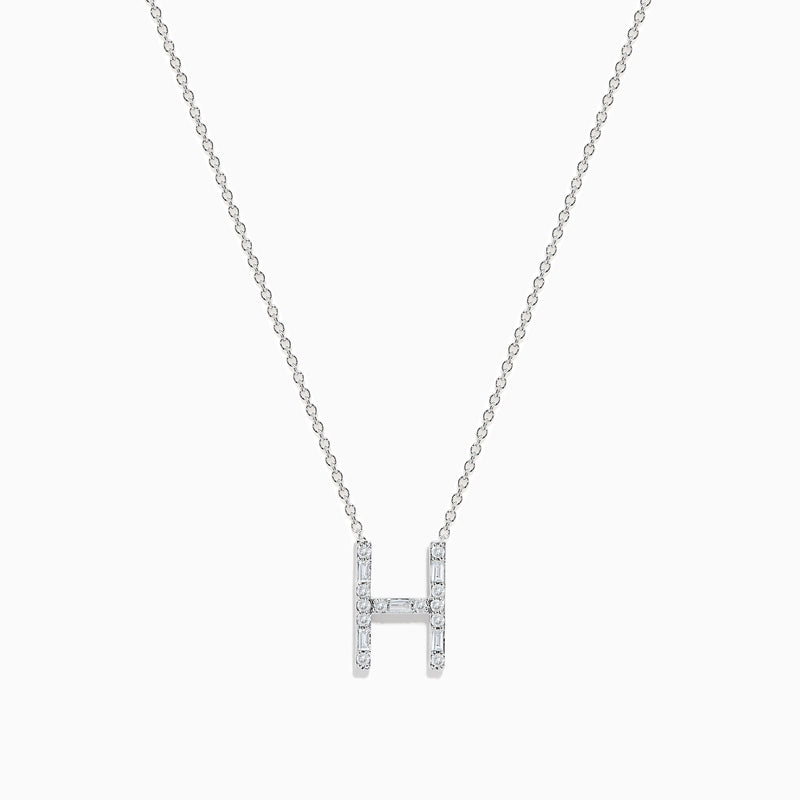 A 14K White Gold Diamond Initial H Pendant by Effy, featuring sparkling diamonds in a delicate design, displayed on a white background.