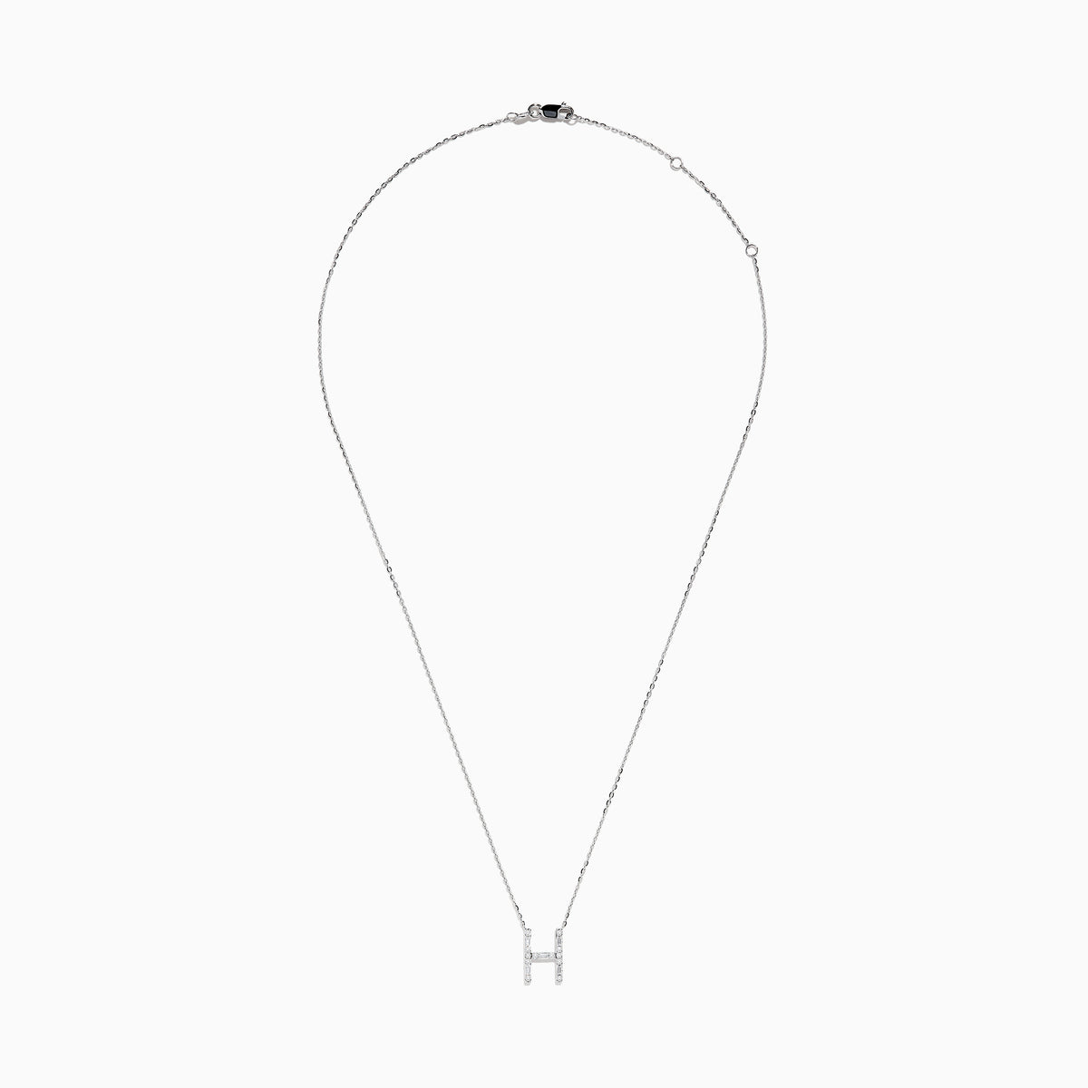 A 14K White Gold Diamond Initial H Pendant by Effy, featuring sparkling diamonds in a delicate design, displayed on a white background.