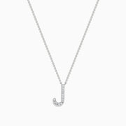 The 14 Karat White Gold Initial J Diamond Necklace showcases a white gold pendant in the shape of J, accented with sparkling diamonds for a refined and elegant look.