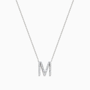 14K White Gold Diamond Initial "M" Pendant