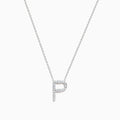 The 14K White Gold Diamond Initial P Pendant features a delicate white gold chain and sparkling stones for a stunning diamond look.