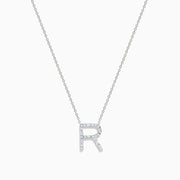 A 14K white gold Effy pendant in the shape of the letter R, set with sparkling diamonds for a refined, elegant touch.