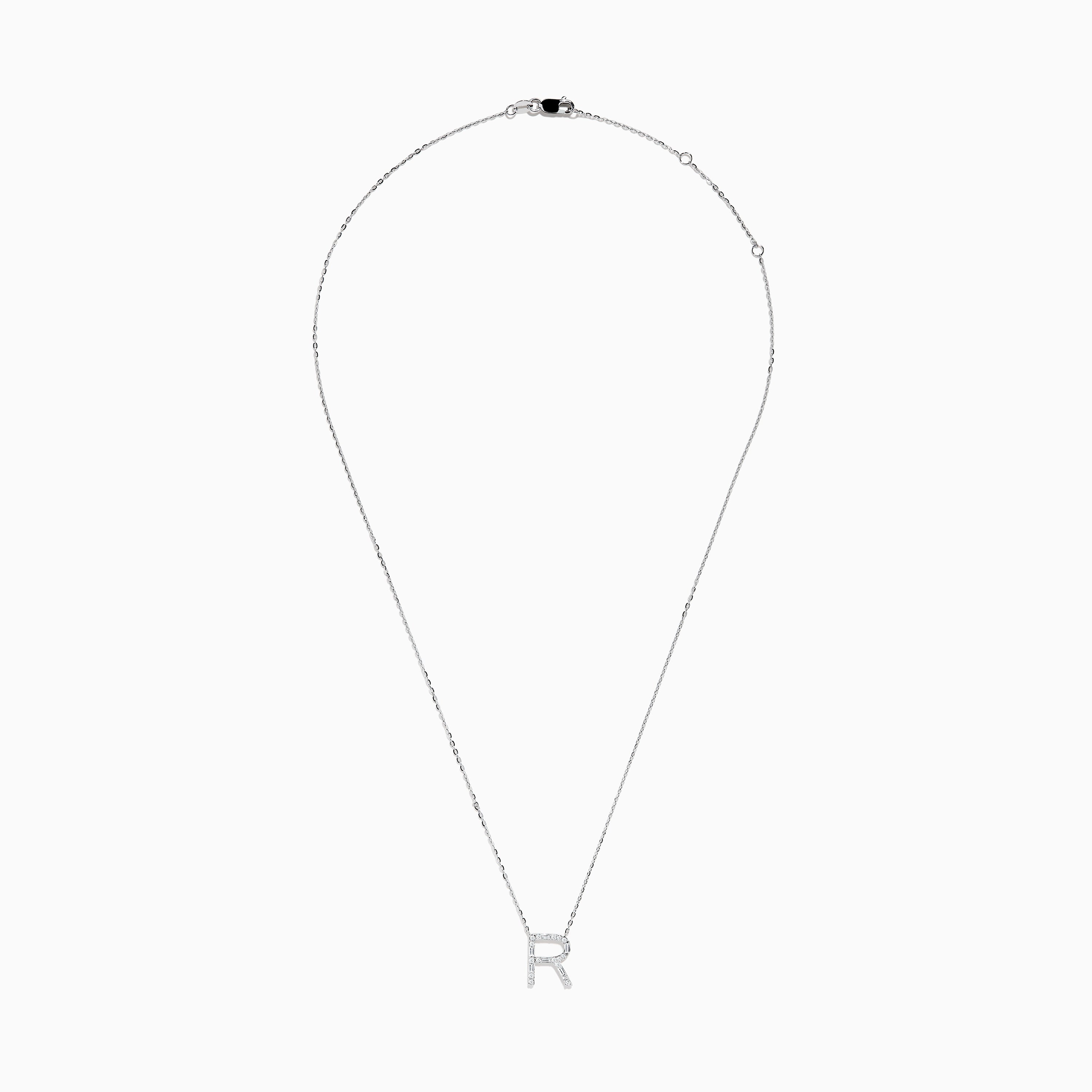 A 14K white gold Effy pendant in the shape of the letter R, set with sparkling diamonds for a refined, elegant touch.