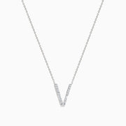 The 14K White Gold Diamond Initial V Pendant features a delicate white gold chain and sparkling diamond accents, shown on a plain white background.