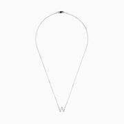 The 14K White Gold Diamond Initial W Pendant features a sparkling W adorned with diamonds, displayed on a plain white background.