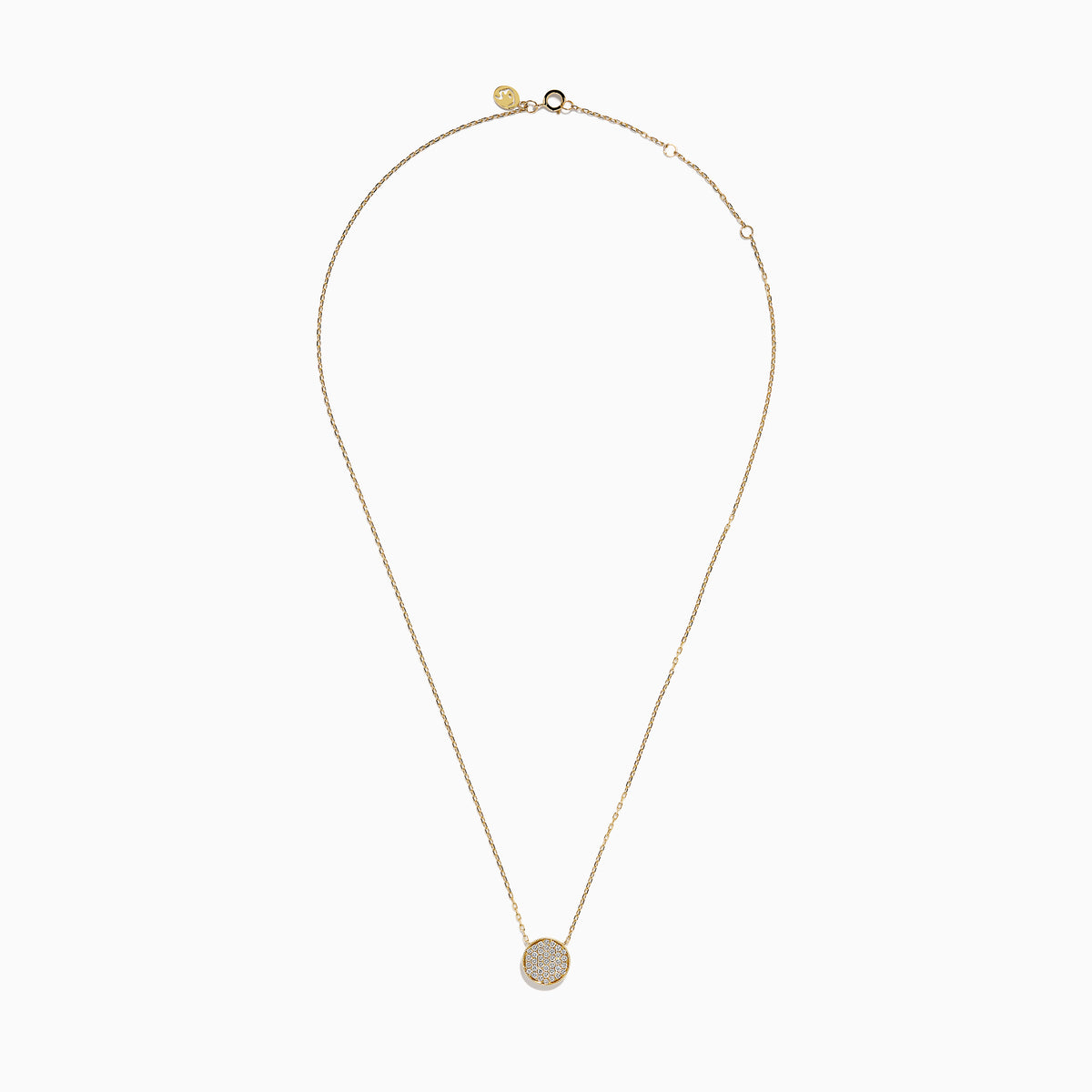 The D'Oro 14K Yellow Gold Diamond Disc Necklace features a dazzling round pendant set with sparkling diamonds, making it a stunning addition to your diamond necklace collection.