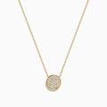 The D'Oro 14K Yellow Gold Diamond Disc Necklace features a dazzling round pendant set with sparkling diamonds, making it a stunning addition to your diamond necklace collection.