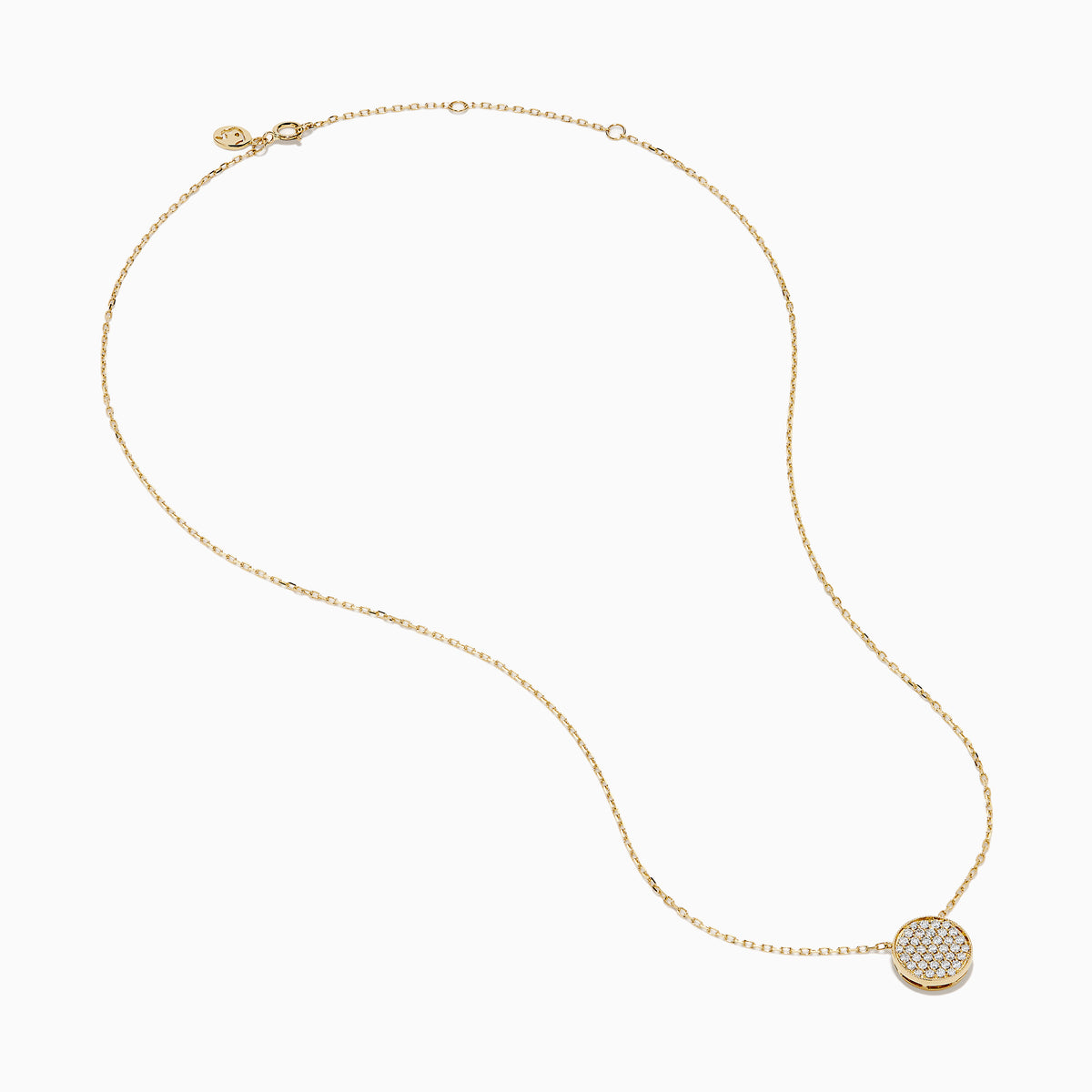 The D'Oro 14K Yellow Gold Diamond Disc Necklace features a dazzling round pendant set with sparkling diamonds, making it a stunning addition to your diamond necklace collection.