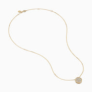The D'Oro 14K Yellow Gold Diamond Disc Necklace features a dazzling round pendant set with sparkling diamonds, making it a stunning addition to your diamond necklace collection.