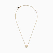 The 14K Yellow Gold Diamond Pave Heart Necklace features a delicate gold chain and a heart-shaped pendant accented with sparkling white diamonds at the center.