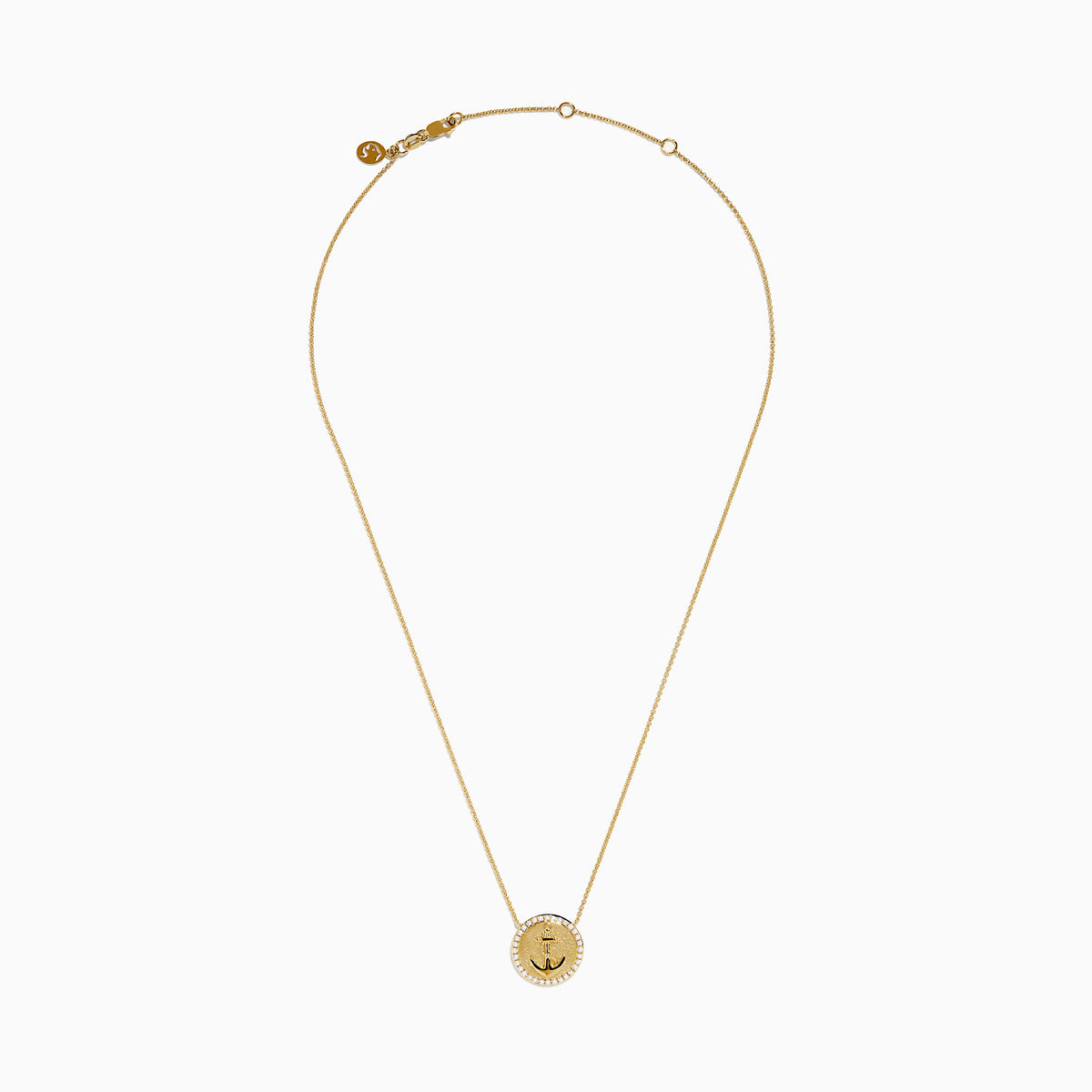 The Seaside 14K Yellow Gold Diamond Anchor Necklace features a round pendant with an anchor design, accented by sparkling diamonds and set on a fine, elegant chain.
