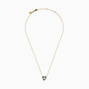 The Watercolors 14K Yellow Gold Multi Sapphire Open Heart Necklace features a heart-shaped pendant outlined with multicolored sapphires, shown against a white background.