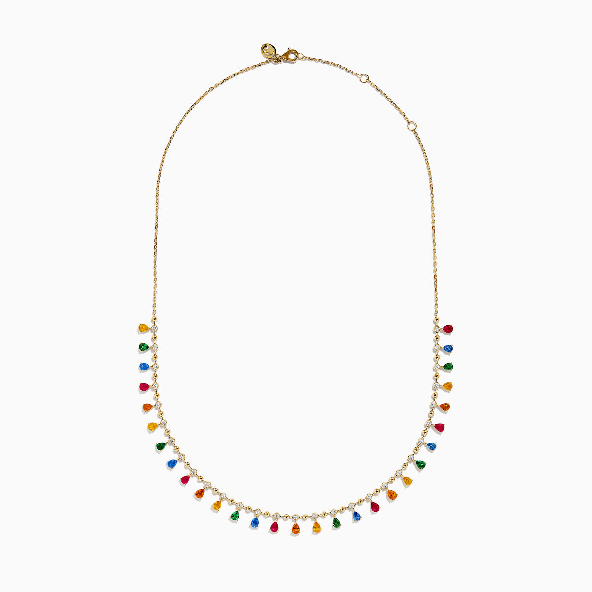 Watercolors 14K Yellow Gold Multi Sapphire, Ruby and Diamond Fringe Necklace