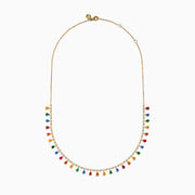 Watercolors 14K Yellow Gold Multi Sapphire, Ruby and Diamond Fringe Necklace