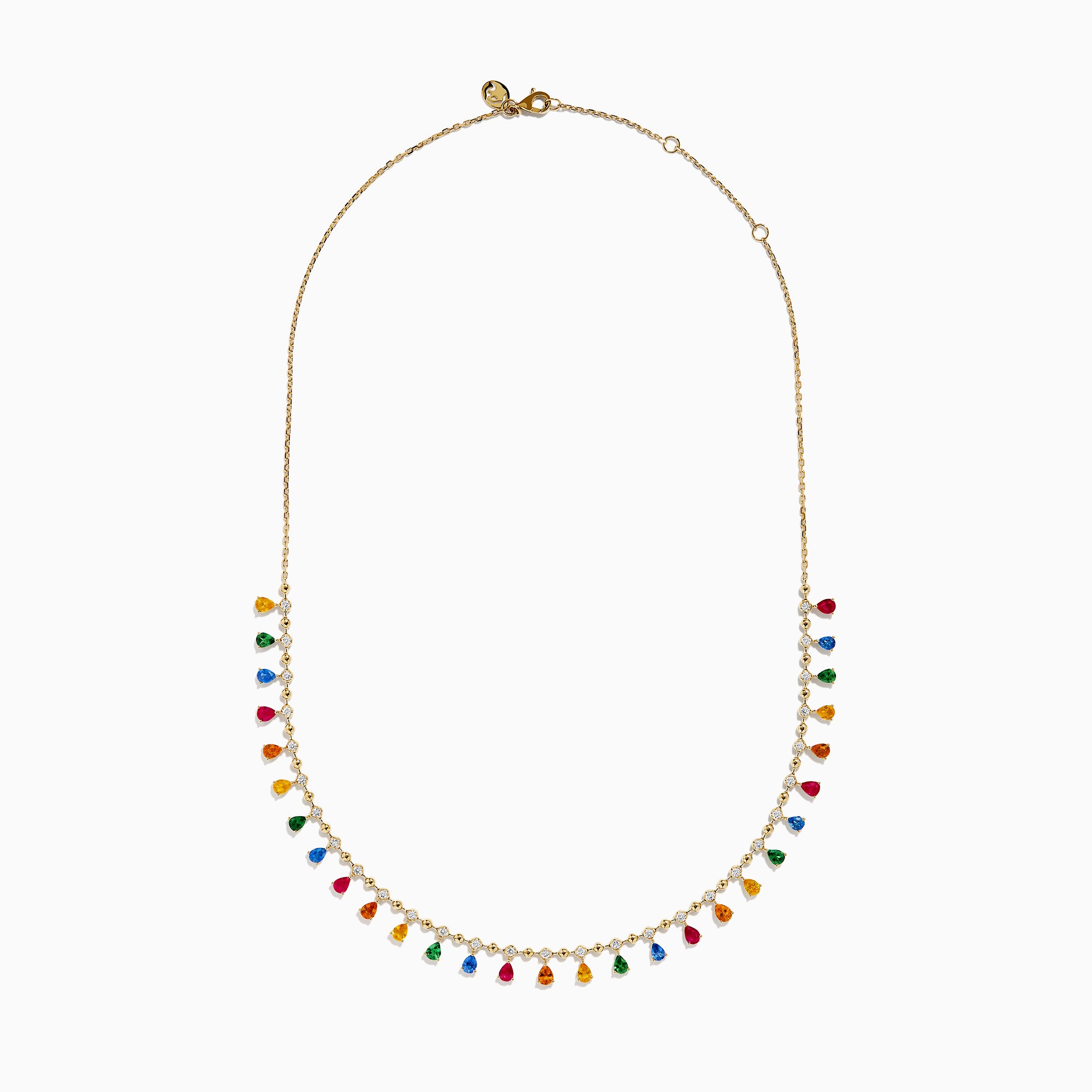 Watercolors 14K Yellow Gold Multi Sapphire, Ruby and Diamond Fringe Necklace