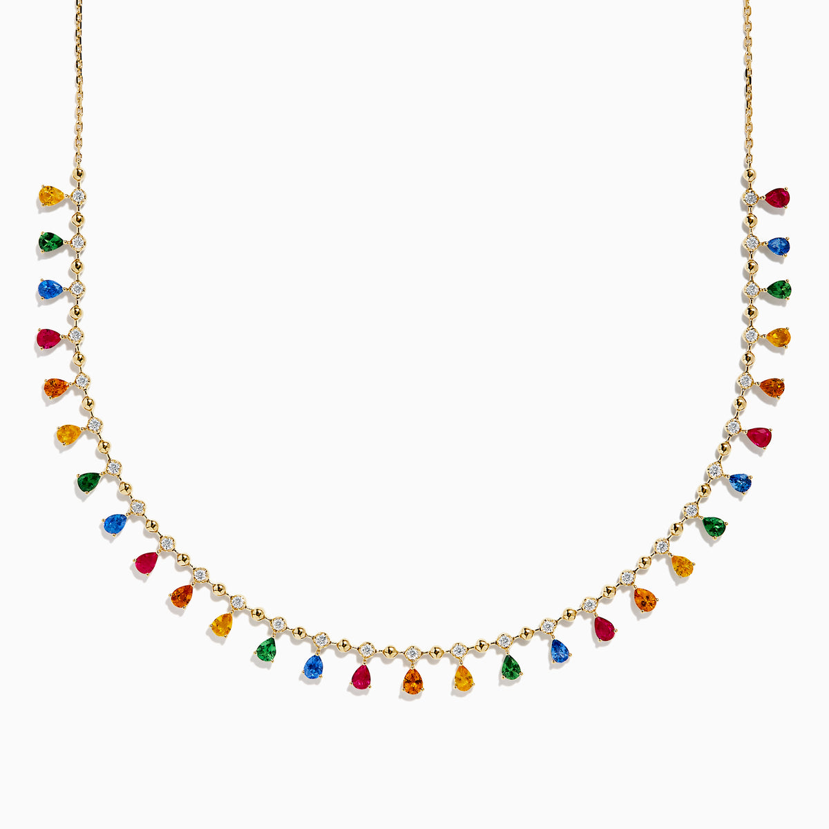 Watercolors 14K Yellow Gold Multi Sapphire, Ruby and Diamond Fringe Necklace