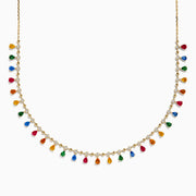 Watercolors 14K Yellow Gold Multi Sapphire, Ruby and Diamond Fringe Necklace