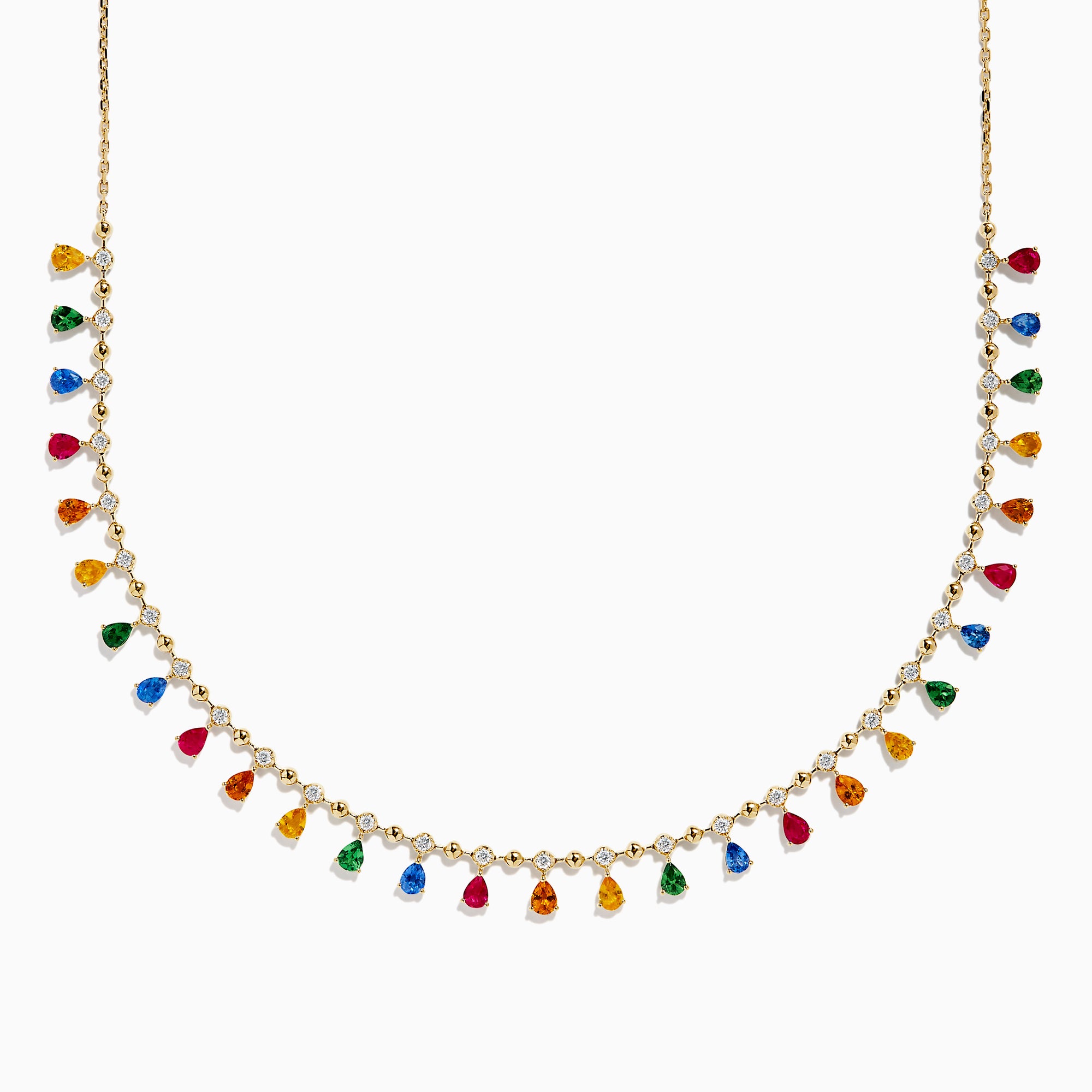 Watercolors 14K Yellow Gold Multi Sapphire, Ruby and Diamond Fringe Necklace