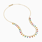 Watercolors 14K Yellow Gold Multi Sapphire, Ruby and Diamond Fringe Necklace