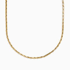 The Mens 14K Yellow Gold Luciano Box Chain Necklace, 22, features rectangular links and a simple, elegant design. Displayed against a white background in a loose semicircle, its perfect for any occasion.