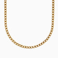 The Men's 14K Yellow Gold Solid Oval Curb Chain Necklace, 22", featuring flat interlocking links, is shown in a symmetrical semi-circle against a plain white background.