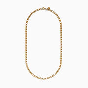 The Men's 14K Yellow Gold Solid Oval Curb Chain Necklace, 22", featuring flat interlocking links, is shown in a symmetrical semi-circle against a plain white background.