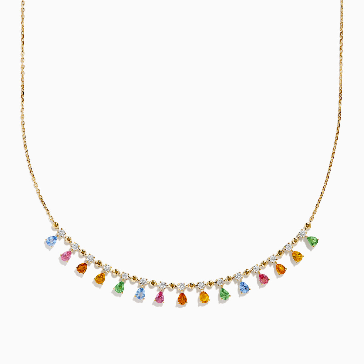Watercolors 14K Yellow Gold Multi Sapphire, Tsavorite and Diamond Fringe Necklace