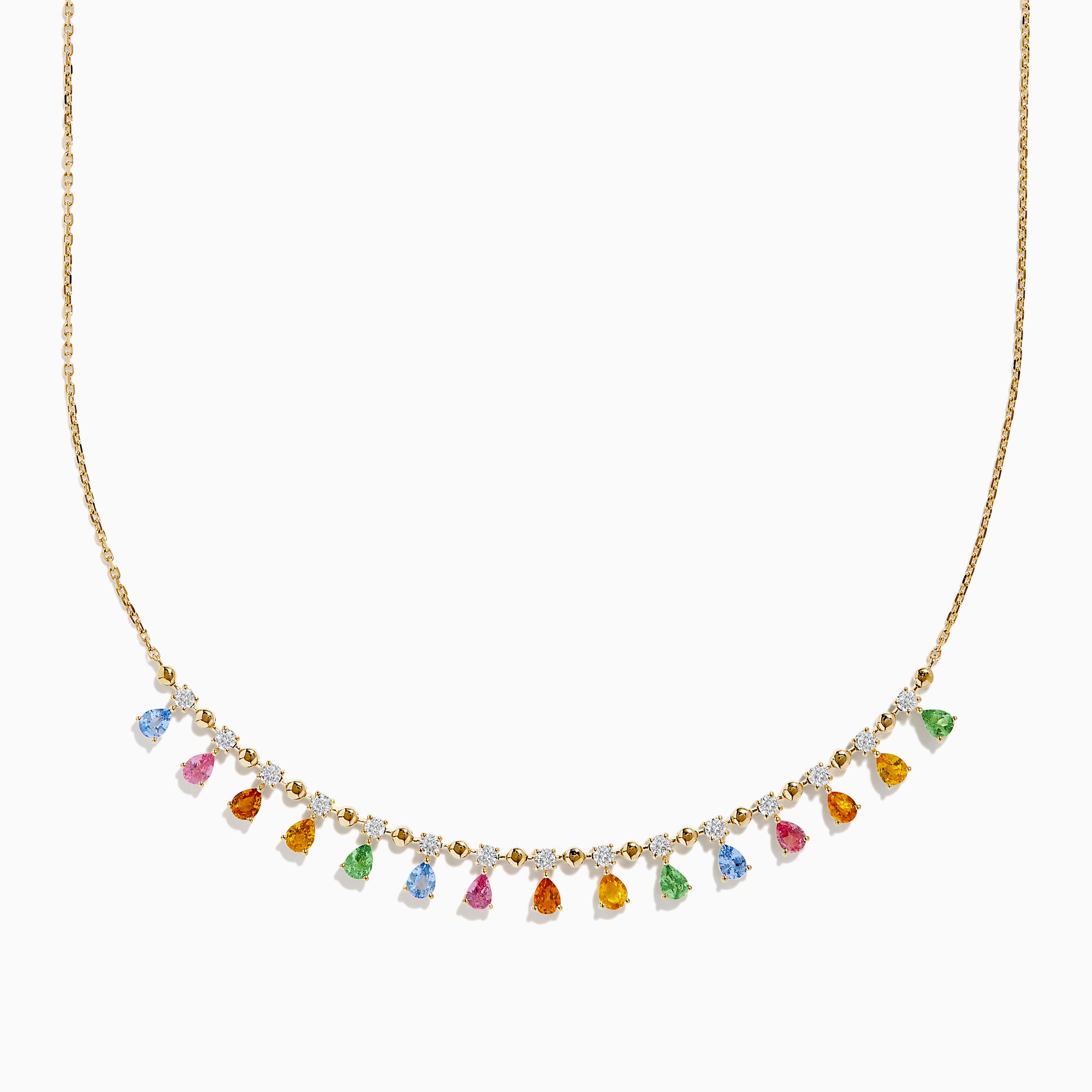 Watercolors 14K Yellow Gold Multi Sapphire, Tsavorite and Diamond Fringe Necklace