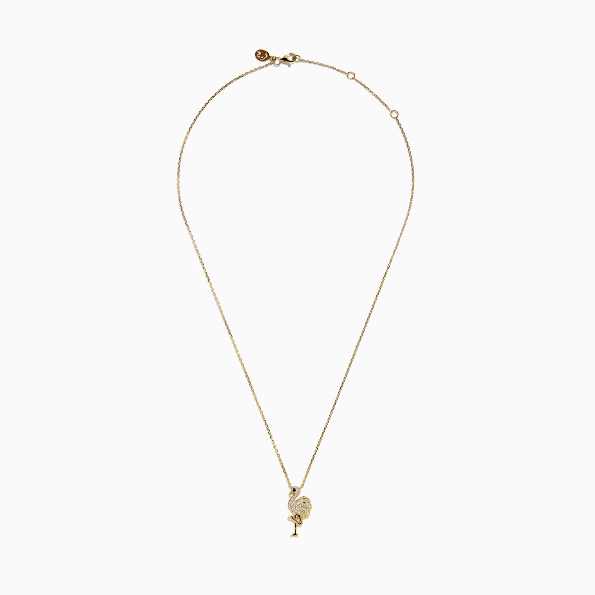 14K Yellow Gold White and Black Diamond Flamingo Pendant