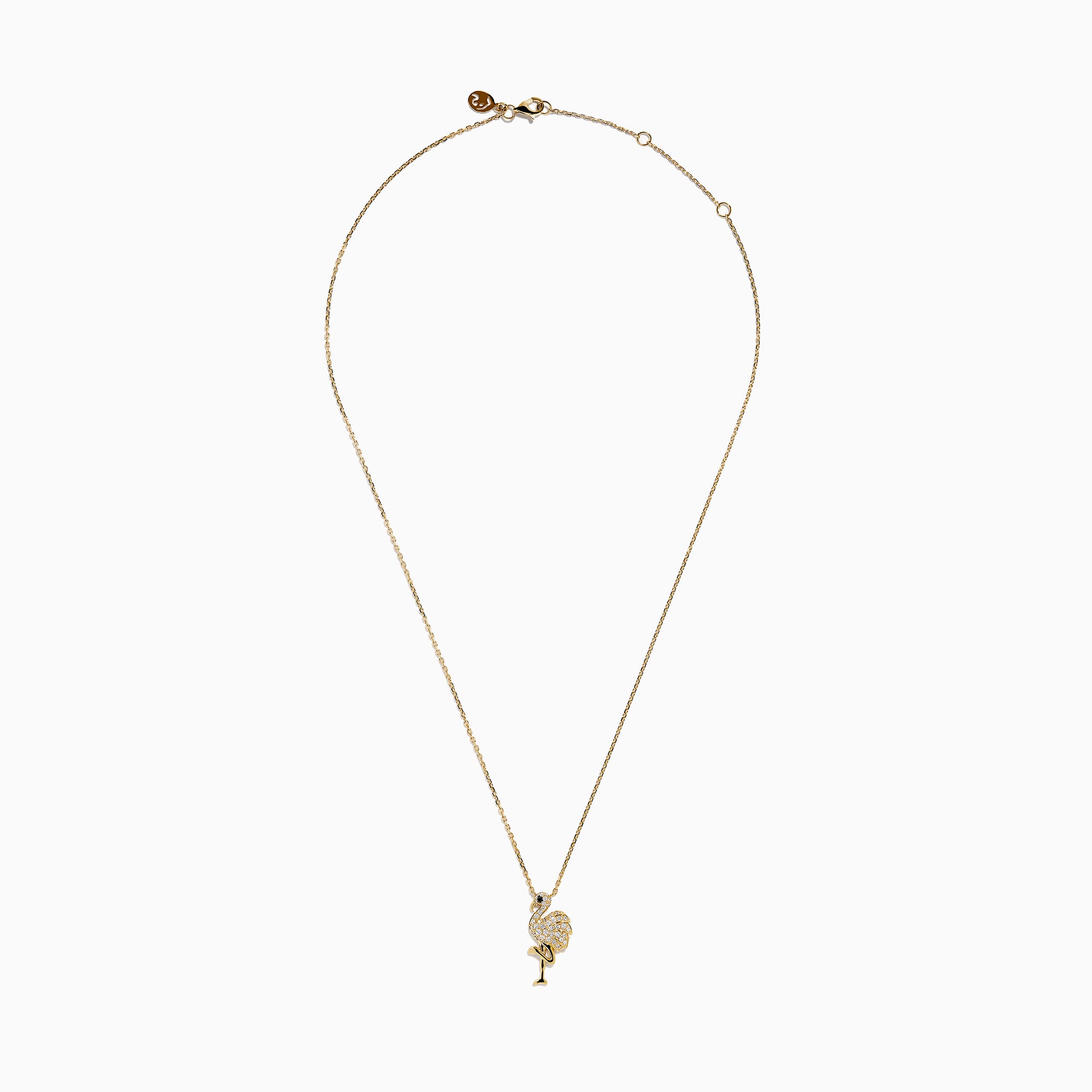 14K Yellow Gold White and Black Diamond Flamingo Pendant