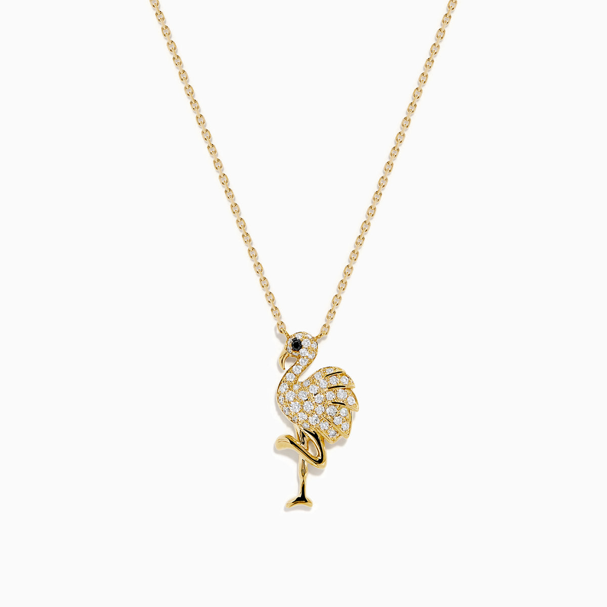 14K Yellow Gold White and Black Diamond Flamingo Pendant